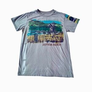 Yellowstone Dutton Ranch Graphic T-Shirt Tan Women's Size Medium